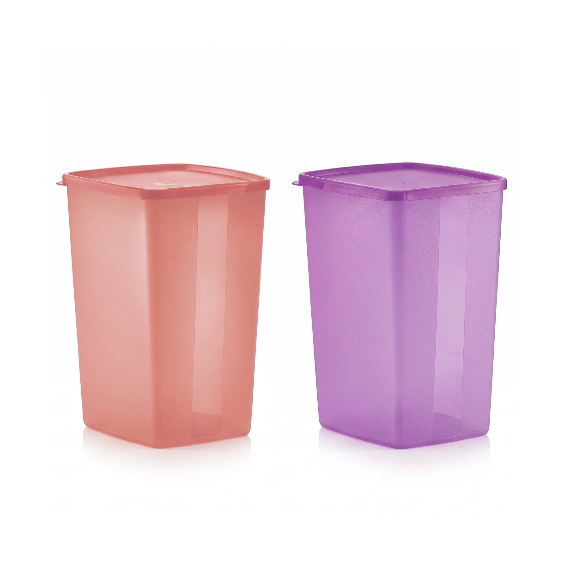 Tupperware Square Round Large 2-piece 2L set in red and purple with matching lids